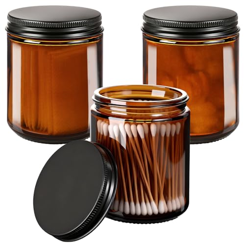 Vitreaux 8oz Amber Glass Jars with Airtight Lids (3 Pack) - Empty Candle Jars for Candle Making,Cosmetic Jars for Creams,Spice,Lotions & Salve - color: Amber-3 Pack