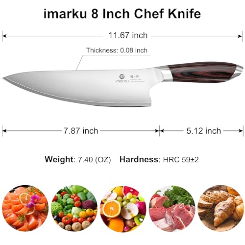 imarku Chef Knife, Japanese Kitchen Knife 8 Inch with High Carbon Stainless Steel, Ultra Sharp Edge Utility Knife, Ergonomic Pakkawood Handle Cooking Knives for Home Cooks and Chefs,Birthday Gift - color: Brown and Black