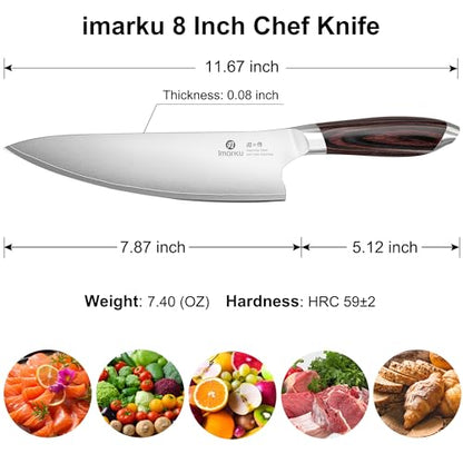 imarku Chef Knife, Japanese Kitchen Knife 8 Inch with High Carbon Stainless Steel, Ultra Sharp Edge Utility Knife, Ergonomic Pakkawood Handle Cooking Knives for Home Cooks and Chefs,Birthday Gift - color: Brown and Black
