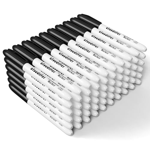 cloudriver Black Permanent Markers Fine Tip, 60 Packs Permanent Markers Bulk, Quick Drying & Fade Resistant, Permanent Marker Set Works on Plastic,Wood,Stone,Metal and Glass for Doodling, Marking