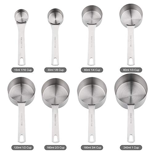 Measuring Cups Set, 18/8 (304) Stainless Steel Measuring Cups Set 9, Metal 8 Measuring Cups with 1 Magnetic Conversion Chart, Metric Measuring Cups with 1/8 & 3/4 Cup for Baking & Kitchen - color: A03: Siliver-Set of 9