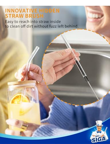 MR.SIGA Water Bottle Brush and Straw Cleaner Brush, Long Handle Bottle Cleaner Brush, 2 in 1 Bottle Cleaning Brush for Sports Bottles, Baby Bottles, Mugs, Straws - color: Gray