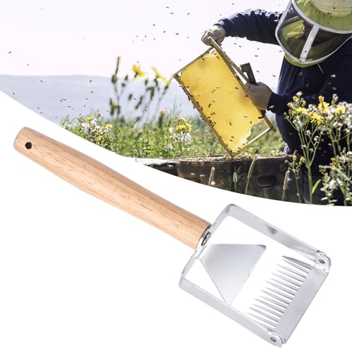 Honey Uncapping Scraper Tool | Stainless Steel Beehive Uncapping Fork with Wood Handle | Multifunction Beekeeping Knife Defect Remover
