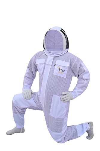 Professional 3 Layer Bee Suit with Fencing and Round Veil Ventilated Sting Proof Beekeeping Protective Suit with One Pair Bee Gloves, 2 Veils (White, 4X-Large) - size: 4X-Large