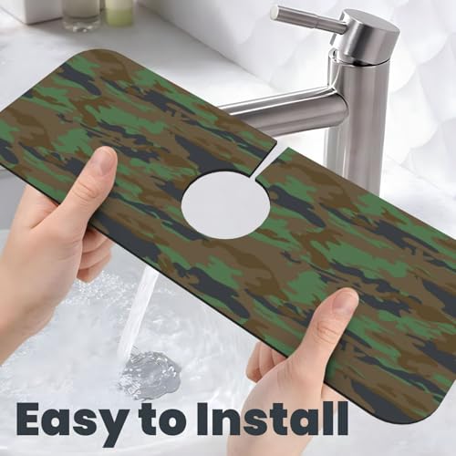 Camouflage Green Brown Camo Faucet Mat For Kitchen Sink, Absorbent Countertop Protector, Quick Dry Sink Splash Guard Pad, Waterproof Draining Mat 15" X 5.5" - color: Style 2