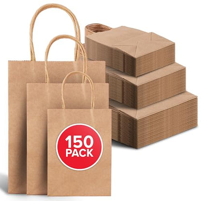 Stock Your Home Brown Kraft Paper Bags with Handles Variety Pack (150 Count), Recycled Paper Bags for Small Business Owners, Crafts, Christmas Gifts, and More, Bulk Pack - size: Variety Pack