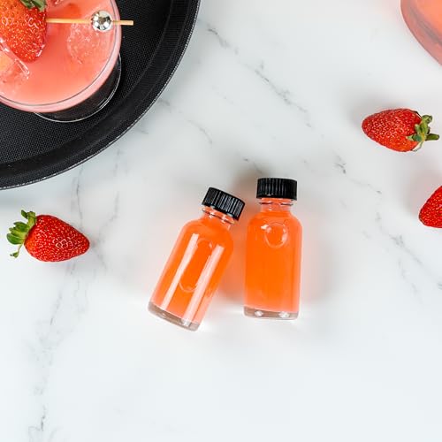 Restaurantware Vetri 1 Ounce Boston Glass Bottles, 48 Sample Bottles With Black Phenolic Caps - Dishwashable, Round, Clear Glass Bottle, For Potion, Juice, Ginger Shots, Whiskey, Liquids - color: Clear, size: 1 oz