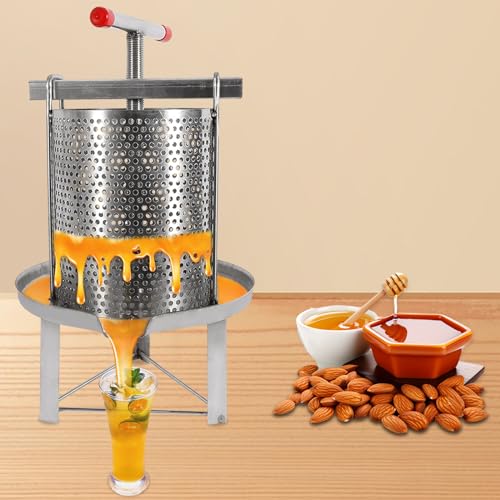Honey Presser Beeswax Extractor Manual Honey Press Wax Machine 304&201Stainless Steel Bee Honey Press Household Fruit Wine Press 2.6 Gallon Fruit Honey Presser