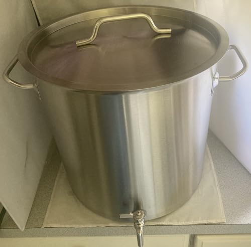8.75 Gallons Stainless Steel Brewing Stock Pot with Spigot Spout + Lid Cover: Heavy-Duty 35 qt Kettle with Faucet Drain Valve Tap to Pour - style: 8.75 Gal Brewing Pot + Spout & Lid