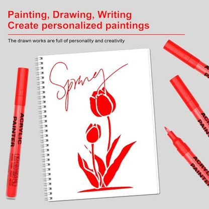 Acrylic Paint Pens Waterproof Markers 2 Red Permanent Marker Pens Acrylic Pens for Rock Painting Glass Stone Ceramic Metal Fabric Pebble Painting pens Craft Supplies - color: Red