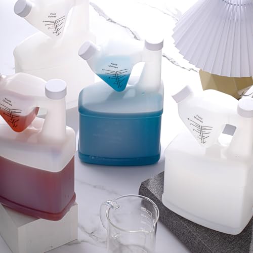 12 Pcs 64 oz Measure Container Tip and Pour Measuring Chemical Containers HDPE Plastic Measuring Bottle, up to 4oz Measure Capacity