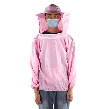 Beekeeping Tools Suits,Breathable Adult Anti Bee Veil Suit Beekeeping Protective Clothing Beekeeper Protective Outfit Upper Body Beekeeping Jacket with Veil Hood Ventilated (Pink) - color: Pink