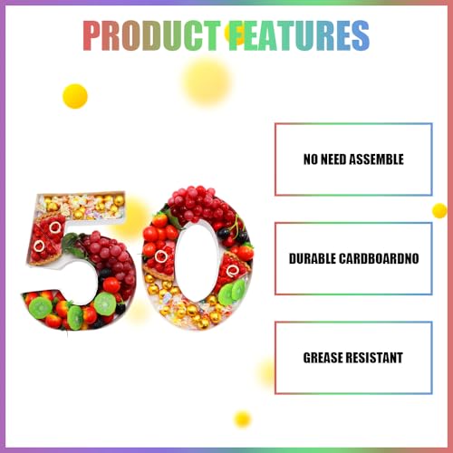 12" Charcuterie Cardboard Number Fillable Shaped Treat Decorative Box Anniversary Birthday Table Centerpiece (50 Style, 12inch) - size: 12inch, style: 50 Style