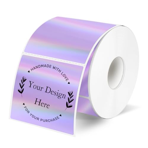 2" x 2" Square Thermal Labels Stickers, Holographic Thermal Stickers Labels, Self-Adhesive Glitter Direct Thermal Label for Small Business, DIY Design- Holographic Purple - color: Holographic Purple, size: 2 X 2