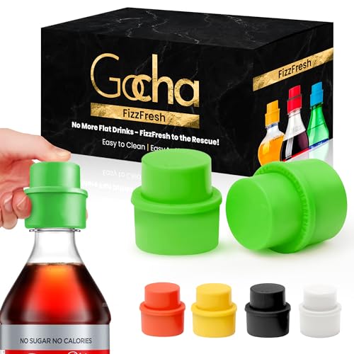GOCHA 2 PCS Vacuum Soda Bottle Stoppers, Silicone Fizz Keeper Caps, Carbonation Preserver for Soda, Sparkling Water, Soft Drinks & Beer Bottles, Reusable Leak Proof Bottle Sealer | (Green) - color: Green