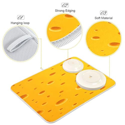 Dish Drying Mat for Kitchen Counter Cute Yellow Cheese Absorbent Drying Dish Mat 18×24 inch Dish Rack Pad Coffee Mat for Sink Dishes Under Rack - size: 18x24in