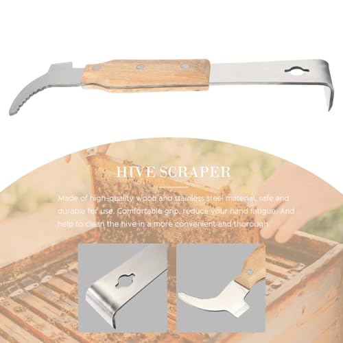 Abaodam Stainless Steel Beekeeper Hive Tool with Wooden Handle – Multi-Function Hive Scraper and Frame Lifter for Beehive Cleaning and Maintenance, Thickened Sturdy Blade for Agricultural