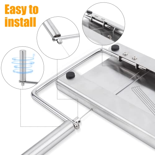 Cheese-Slicer Cheese-Cutter, Stainless-Steel-Cheese-Slicer with 5 Replacement-Wire Cheese Cutters for Block-Cheese Metal Cheese Slicers Cutting Board with Butter-Spreader Stainless Steel Knife