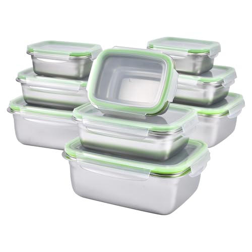 UPTRUST Stainless Steel Food Storage Containers | Leak Proof & Airtight Lids | Set of 9 Containers, Dishwasher & Freezer Safe - size: Set of 9 Containers