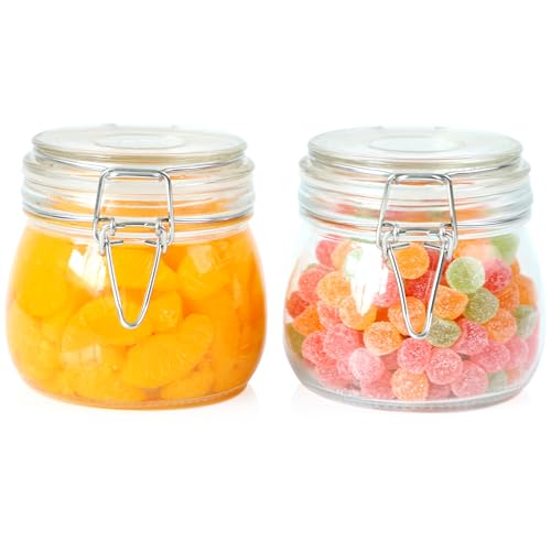 Glass Jar With Airtight Lid 16 Oz (Set Of 2) Wide Mouth Airtight Food Storage Containers Leakproof Canister For Coffee,Sugar,Chocolate Chips,Canning,Candy,Cereal,Spice,Pickle,Cookies,Dried Fruits - size: 16 OZ 2 Pack