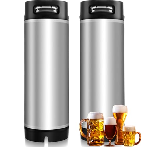 Maxdot 2 Pack New 5 Gallon Keg Ball Lock Keg Stainless Steel Beer Keg with Dual Rubber Handle Portable Corny Keg for Home Brew