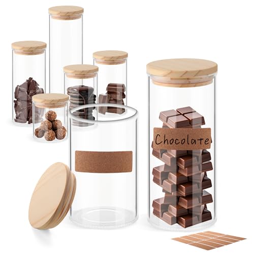 ULAB 3.5mm Thick Glass Food Container Set with Lid, 5 Pack Multi Size Clear Storage Jar, Glass Airtight Canisters set for Cookie, Candy, Coffee Beans, USJ1008 - color: 21.3oz-1pc&33oz-2pc&47.7oz-1pc&62.6oz-1pc