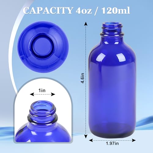 ZBCCCEOB 4 oz Small Glass Bottles with Lids, Boston Round Shot Bottles for Ginger Juice, Essential Oils - Leak Proof Mini Travel Containers(Blue, 24Pack) - color: Blue UV, size: 4oz 24