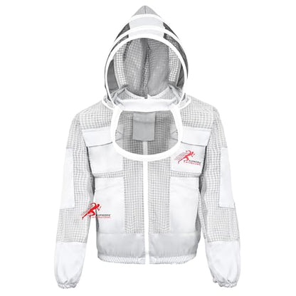 3 Layer Bee Jacket with Fencing Veil and One Pair of Gloves Beekeeping Jacket for Beginer and Professional Fully Protective Jacket Sting Proof Bee Jacket Ventilated Beekeeper Jacket (White, Large) - color: White, size: Large