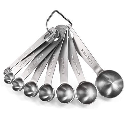 Measuring Spoons: U-Taste 18/8 Stainless Steel Measuring Spoons Set of 8 Piece: 1/8 tsp, 1/4 tsp, 1/3 tsp, 1/2 tsp, 3/4 tsp, 1 tsp, 1/2 tbsp & 1 tbsp Dry and Liquid Ingredients - size: L-8 pcs