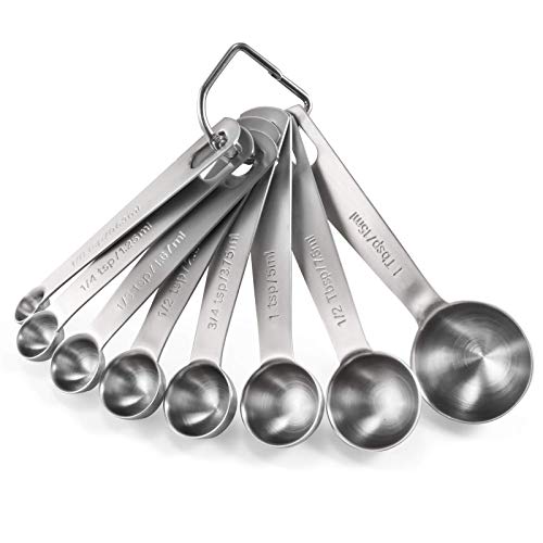 Measuring Spoons: U-Taste 18/8 Stainless Steel Measuring Spoons Set of 8 Piece: 1/8 tsp, 1/4 tsp, 1/3 tsp, 1/2 tsp, 3/4 tsp, 1 tsp, 1/2 tbsp & 1 tbsp Dry and Liquid Ingredients - size: L-8 pcs