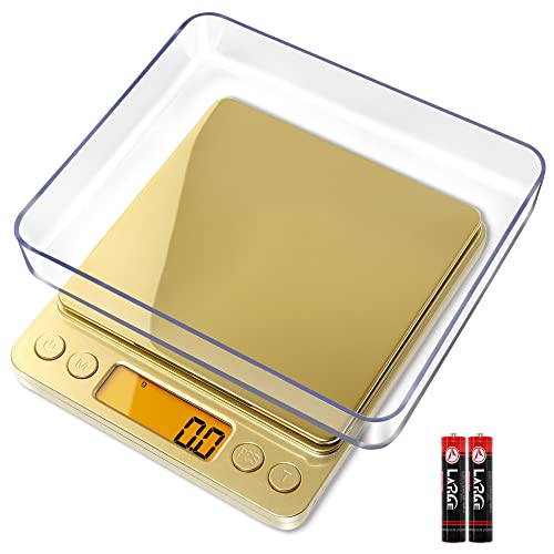 Fuzion Small Gram Scale 3000g, Digital Kitchen Food Scale, Gram and Ounce | Gold Titanium Mirror Finish, 0.1g Accuracy, 6 Modes, 2 Trays Included, Tare, Piece Counting, For Food, Coffee, Coins, Herb - color: Gold Titanium