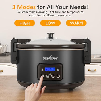 Sunvivi 8.5 Quart Programmable Slow Cooker: Multi-Cooker Food Warmer with Locking Lid & Digital Timer, Adjustable Tempature Control, Dishwasher Safe, Perfect for Families and Gatherings, Black - color: Black