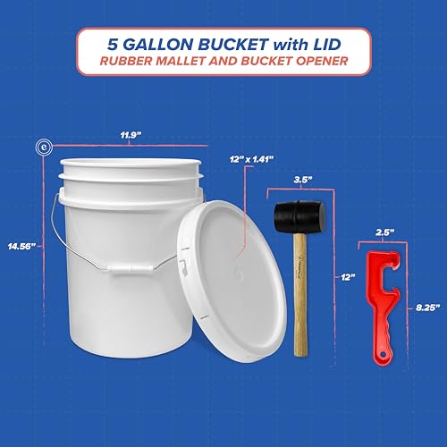 ePackageSupply 5 Gallon Plastic Bucket with Airtight Lid | Made in USA | Food Grade Bucket | BPA-Free | Heavy Duty 90 Mil All Purpose Pail | One 12" Rubber Mallet & One Lid Opener Included | 3 Pack - color: Pink, size: 3 Packs