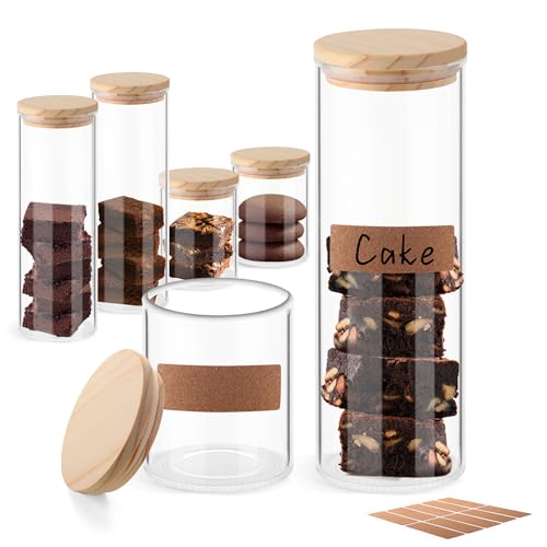 ULAB 3.5mm Thick Glass Food Container Set with Lid, 14.9 OZ &36.5 OZ Clear Storage Jar, 2 PCS of Each Size, Glass Airtight Canisters set for Cookie, Candy, Coffee Beans, USJ1003 - color: 14.9oz-2pcs&36.5oz-2pcs