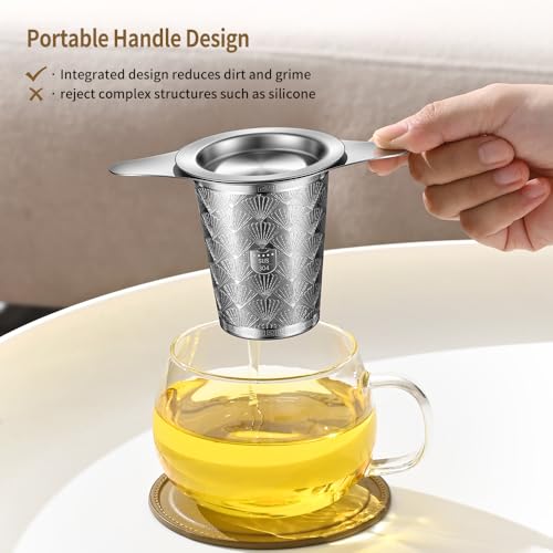 2Pack Extra Fine 18/8 Stainless Steel Tea Infuser BOMANSI BOMS Tea Strainer with Large Capacity & Perfect Size Double Handles for Hanging on Teapots, Mugs, Cups to Steep Loose Leaf Tea and Coffee - style: Fan Design