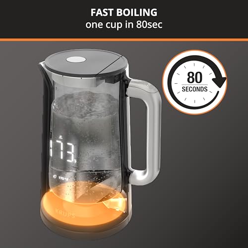 KRUPS Smart Temp Electric Kettle: 1.7L Capacity, 5 Precise Temperature Settings, Digital Display, Cool-Touch Exterior, Cordless Design for Tea and Coffee Lovers - style: Digital Kettle