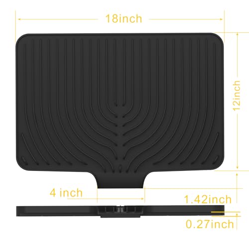 Silicone Dish Drying Mat for Kitchen Counter , Dish Drying Rack Matt with Built in Drain, 18 Inch dish Dry Mats for Kitchen Counter,Bumps up sinks Applicable (18×12inch Extra Raised, black) - color: Black, style: 18×12inch Extra Raised