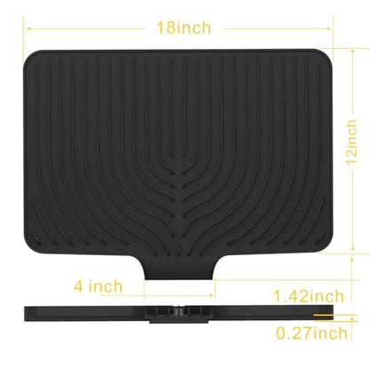 Silicone Dish Drying Mat for Kitchen Counter , Dish Drying Rack Matt with Built in Drain, 18 Inch dish Dry Mats for Kitchen Counter,Bumps up sinks Applicable (18×12inch Extra Raised, black) - color: Black, style: 18×12inch Extra Raised