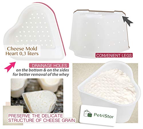 PetriStor 8 pcs Small Cheese Mold Heart 1/3QT - Feta Soft Cheese Mold for Cheese Making - Homemade Cheese Making Supplies - Cream Cheese Form Mold - Molde Para Queso Fresco Casero
