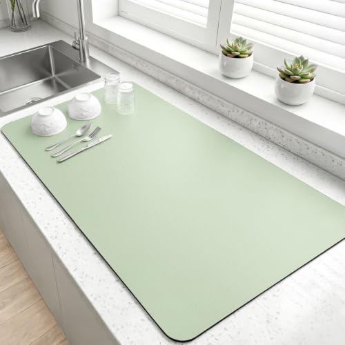 LOPNUR Kitchen Dish Drying Mat, 31.5"x17" Dish Drying Mats for Kitchen Counter, Diatomite Coffee Mat, Super Absorbent Dish Drying Pad, Heat Resistant Mat with Anti-slip Rubber Backed, Sage Green - color: Sage Green, size: 31.5" x 17"