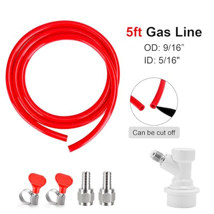 MRbrew 5 FT CO2 Line Ball Lock Keg Fitting Kit, 5/16" OD PVC Brewing Line with Quick Disconnect & Hose Clamp, Barb for Homebrew Corny Keg Carbonation Draft Beer Tap System - size: 5Ft CO2 line kit