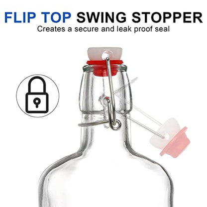 TOPZEA Set of 8 Swing Top Glass Flask, 8.5 Oz Clear Glass Hip Whiskey Flask Pocket Drinking Flasks with Airtight Stopper, Easy Cap Liquor Bottle for Spirits, Beer, 2nd Fermentation Brewing Bottle