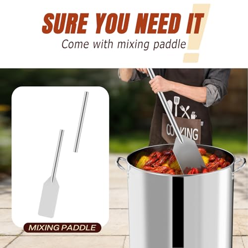 100QT Seafood Boil Pot with Detachable Paddle, Stainless Steel Stock Pot | Crawfish Boil Pot with 80QT Basket, Lid & Lifting Hook, Perfect for Outdoor Crab, Lobster & Shrimp Boils - style: 100QT+Mixing Paddle