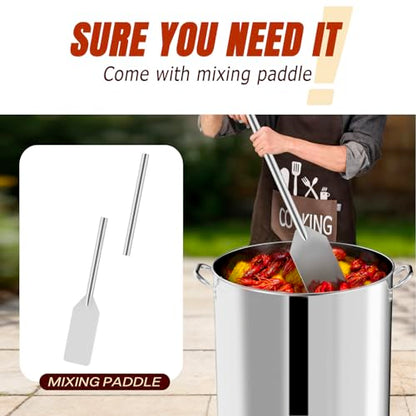 120QT Seafood Boil Pot with Detachable Stirring Paddle, Stainless Steel Stock Pot, Crawfish Boiler with Basket, Lid & Lifting Hook, Perfect for Outdoor Crab, Lobster & Shrimp Boils - style: 120QT+Mixing Paddle