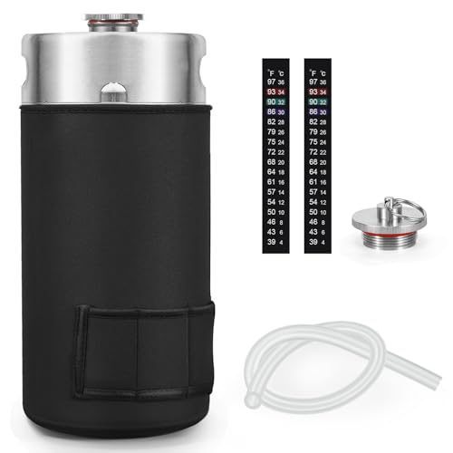 Mini Keg Growler 128oz Stainless Steel Mini Keg Portable Keg Homebrew Growler Pressurized Growler with Exhaust Valve Cap Mini Keg Insulator Sleeve Seal Knob Cover - Silver