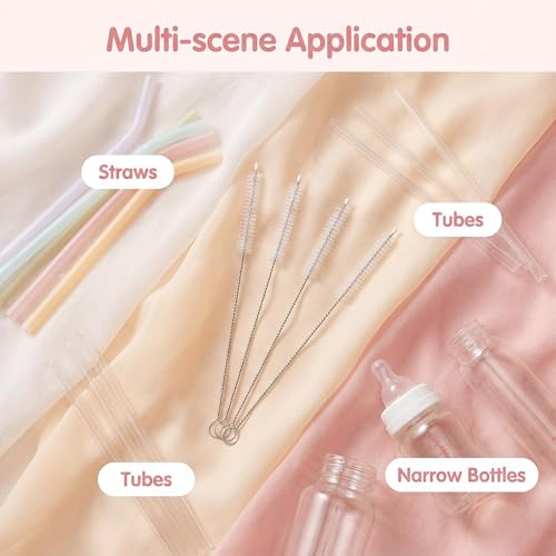 4 Pack Long Handle Pipe Cleaning Brush Set, Soft Bristle Deep Clean Detail Brush for Straws, Narrow Bottles, Small Tubes, Crevices - color: 4 Pcs Clear