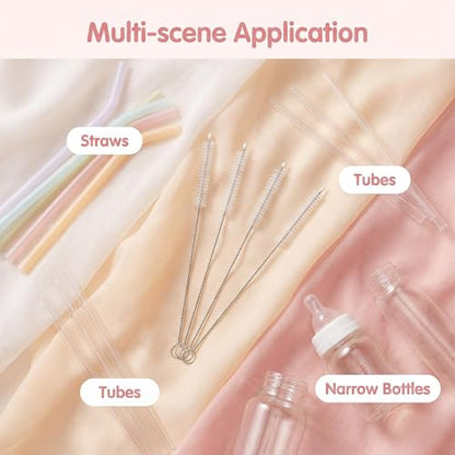 4 Pack Long Handle Pipe Cleaning Brush Set, Soft Bristle Deep Clean Detail Brush for Straws, Narrow Bottles, Small Tubes, Crevices - color: 4 Pcs Clear