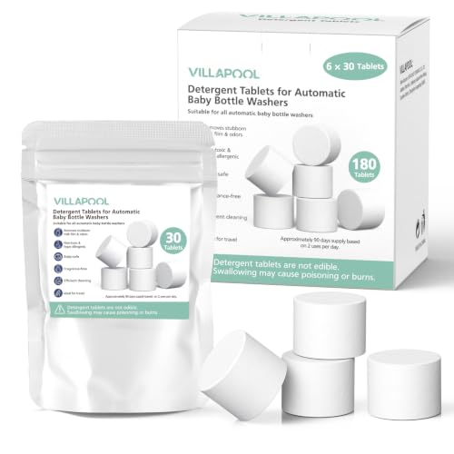 180 Detergent Soap Tablets For All Brands Baby Bottle Washers, Compatible with Baby Brezza Grownsy Momcozy Papablic Washer, Effective Cleaning & Gentle Formula, 3-Month Supply