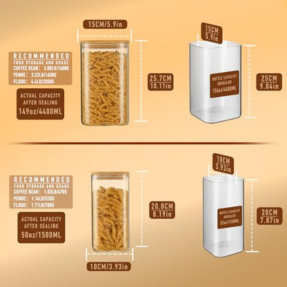 D2scrma 149oz 50oz Airtight Glass Square Storage Canister with Bamboo Lid Set of 2(4400ml*1 1500ml*1) Large Gallon Glass Jars for Sugar, Flour, Cookies and Coffee beans (‎with Black Lable) - size: 149oz*1/50oz*1