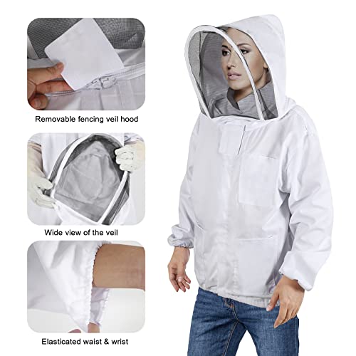 Beekeeping Jacket for Men Women,Polycotton Bee Jacket with Veil Hood,Beekeeper Jacket,Bee Keeper Suite Suitable for Professional Beekeepers and Beginners（XXL） - size: XX-Large